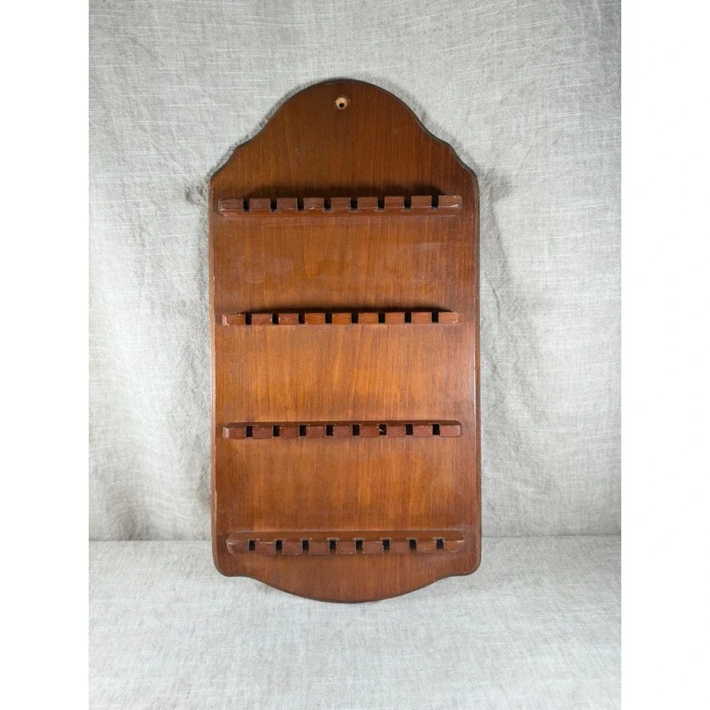 Vintage Wood Souvenir Spoon Display Rack, 24 Slot Wall Organizer